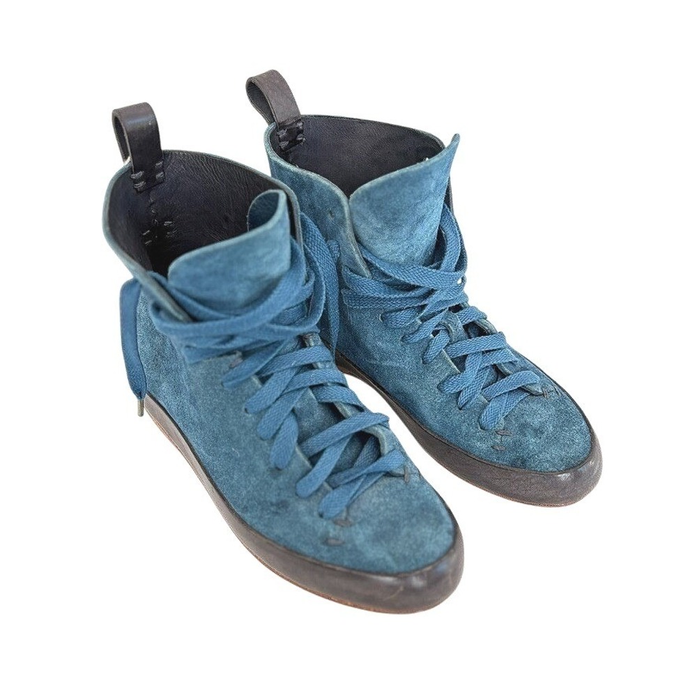FEIT Classic High Top Sneakers Handsewn $895‎ Indigo Blue Suede Leather 36 Shoes